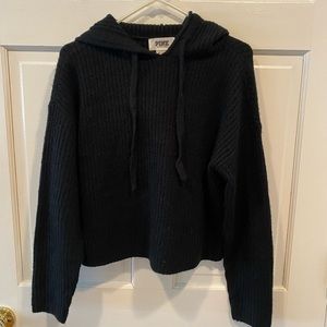 PINK VICTORIAS SECRET BLACK CROPPED HOODED SWEATER SIZE EXTRA SMALL